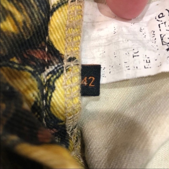 Animale Denim Cut Off Shorts Distressed Yellow Circle Lemon Pattern Size 42 - Picture 9 of 10